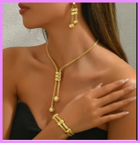 Women's Gold Plated Necklace Earring Bracelet Jewelry Set for Party