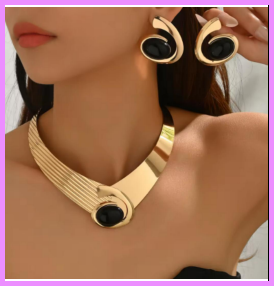 Ladies' Jewelry Geometric Inlaid Gemstone Design Exaggerated Necklace Jewelry Set