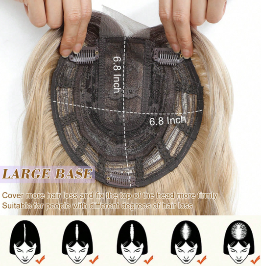 16 Inch- Wavy Hair Topper: Mix Blonde with Dark Root