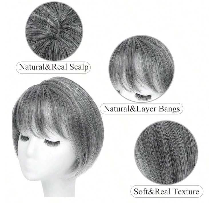 6 Inch- Bob Style Hair Topper: Grey