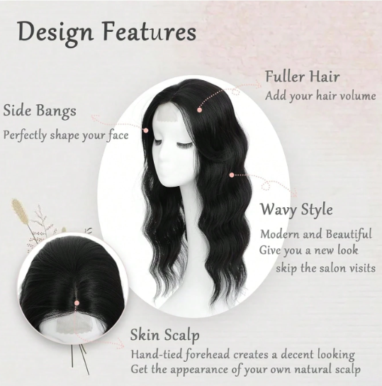 18 Inch- Wavy Hair Topper: Black