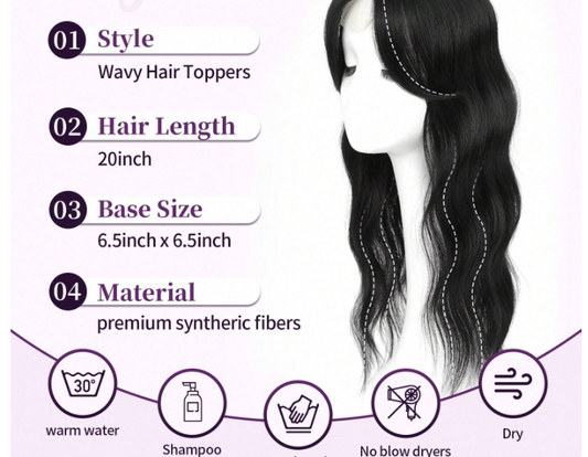20 Inch- Curly Hair Topper: Black