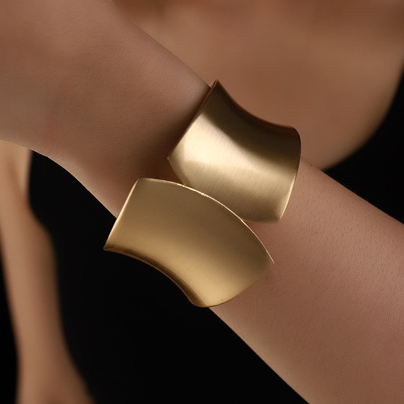 Exaggerated Opening Bracelet Gold Plated Square Cross Belt Bracelet Bangle