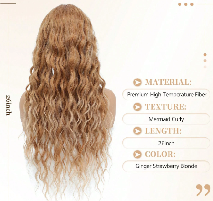 26 Inch-  Curly Hair Topper: Ginger Strawberry Blonde