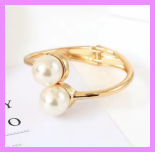 Women's Fashion Metal Tennis Bracelet with Elastic Open Bangle Pearl Accented