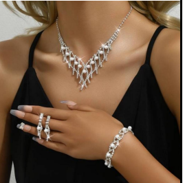 Crystal Rhinestone Necklace Earrings Sets