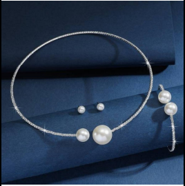 Simple Elegant Pearl Jewelry Set Shiny Alloy Rhinestone Pearl Choker Set