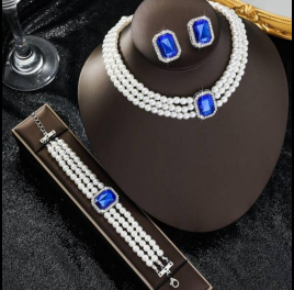 European & American Style Pearl Necklace, Bracelet, Earrings Set