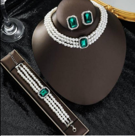 European & American Style Pearl Necklace, Bracelet, Earrings Set