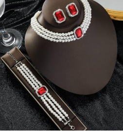 European & American Style Pearl Necklace, Bracelet, Earrings Set