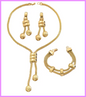 Women's Gold Plated Necklace Earring Bracelet Jewelry Set for Party