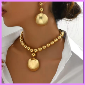 Women's Round Shape Jewelry Set Gold Plated Beading Necklace Earrings Jewelry Sets