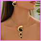 Fashion Ladies' Jewelry Geometric Inlaid Gemstone Design Exaggerated Necklace Earring Jewelry Set