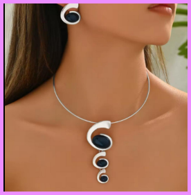Fashion Ladies' Jewelry Geometric Inlaid Gemstone Design Exaggerated Necklace Earring Jewelry Set