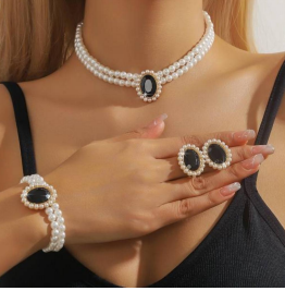 3-Piece Fine Jewelry Set Two-layer Platinum Pearl