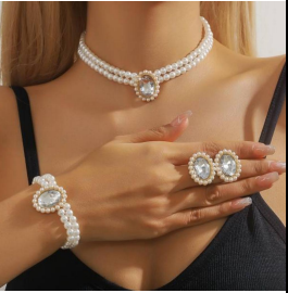 3-Piece Fine Jewelry Set Two-layer Platinum Pearl