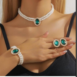3-Piece Fine Jewelry Set Two-layer Platinum Pearl