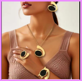 Women Trendy Irregular Earring Collar Bracelet Set Gold Plated