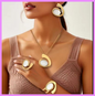 Women Trendy Irregular Earring Collar Bracelet Set Gold Plated