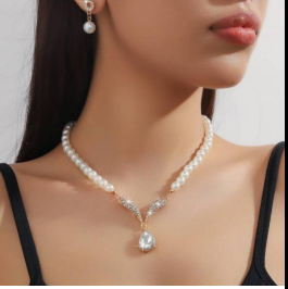 Pearl Necklace and Earring Women Jewelry Set