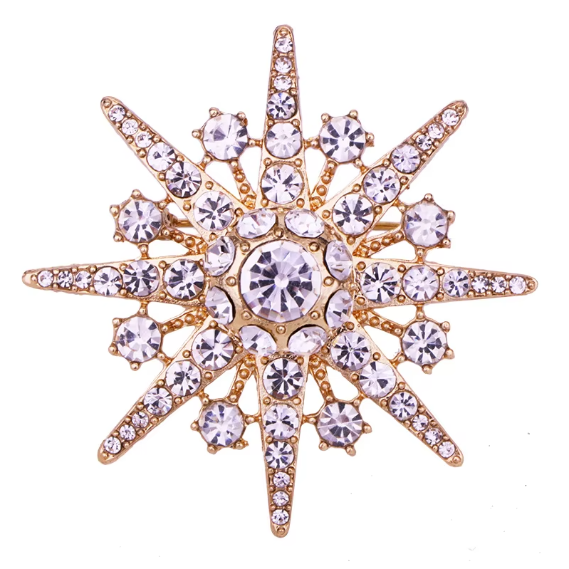 Crystal Rhinestones Starburst Brooch Pins