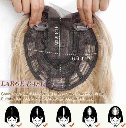 16 Inch- Wavy Hair Topper: Mix Blonde with Dark Root