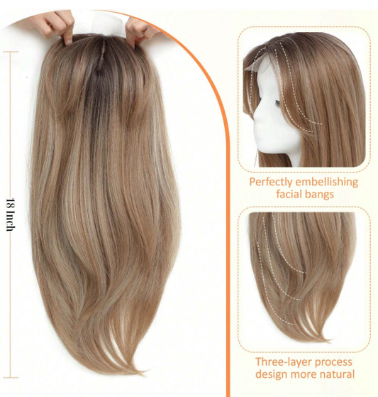 18 Inch-Layered Hair Topper: Light Brown with Blonde Highlights