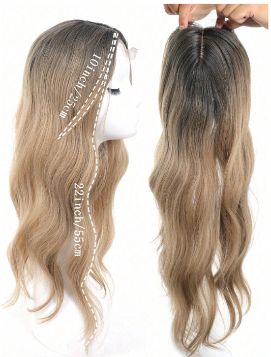 22 Inch- Wavy Hair Topper: Brown Highlight