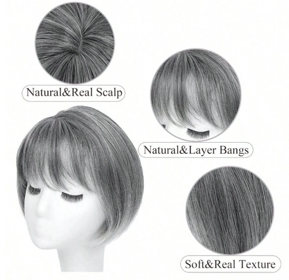 6 Inch- Bob Style Hair Topper: Grey