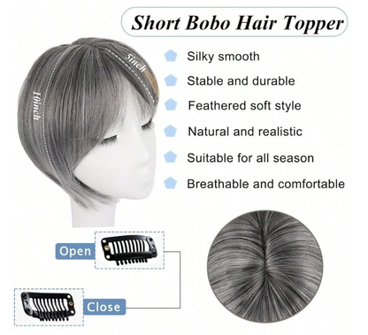 6 Inch- Bob Style Hair Topper: Grey