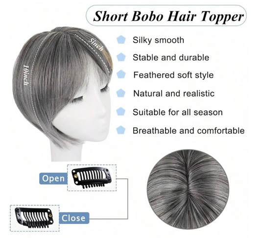 6 Inch- Bob Style Hair Topper: Grey