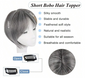 6 Inch- Bob Style Hair Topper: Grey